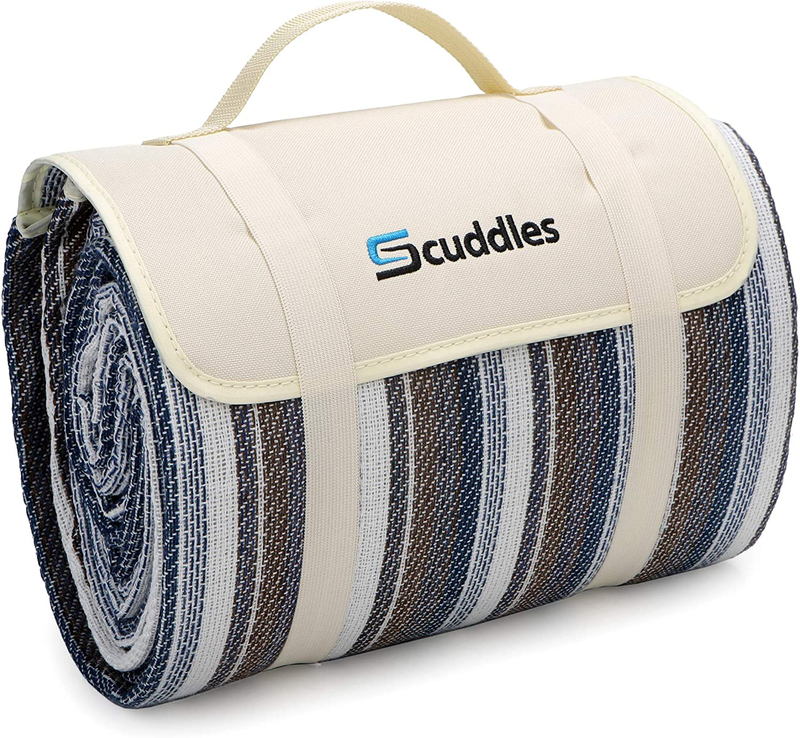 Extra Large Picnic & Outdoor Blanket Dual Layers for Outdoor Water-Resistant Handy Mat Tote Spring Summer Blue and White Striped Great for The Beach, Camping on Grass Waterproof Sandproof (60 X 79) Home & Garden > Lawn & Garden > Outdoor Living > Outdoor Blankets > Picnic Blankets scuddles 60x60 Large White Blue 52x 57 