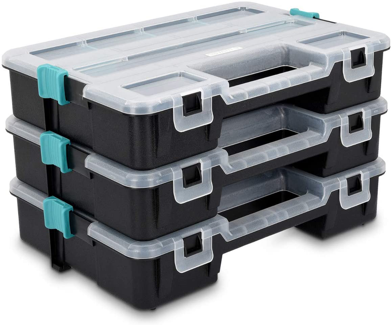 Navaris Plastic Storage Box - Stackable Organizer Case with Adjustable and Removable Divider Compartment for Tools, Small Items, Jewelry - 3 Boxes Hardware > Hardware Accessories > Tool Storage & Organization Navaris   