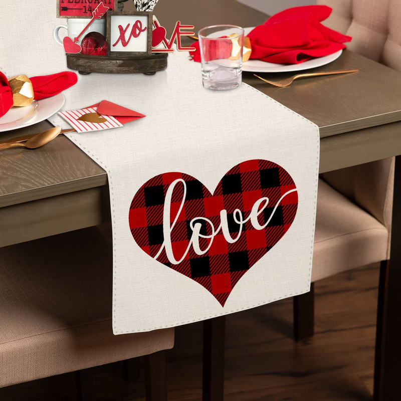 Sambosk Valentines Day Buffalo Love Table Runner, Red Black Love Heart Table Runners for Kitchen Dining Coffee or Anniversary Wedding Indoor and Outdoor Home Parties Decor 13 X 72 Inches SK048 Home & Garden > Decor > Seasonal & Holiday Decorations Sambosk   