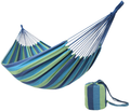 OnCloud Extra Long and Wide Double Hammock for Travel Camping Backyard, Porch, Outdoor or Indoor Use, Carrying Pouch Included (Beige) Home & Garden > Lawn & Garden > Outdoor Living > Hammocks ONCLOUD Blue/Green Stripes  