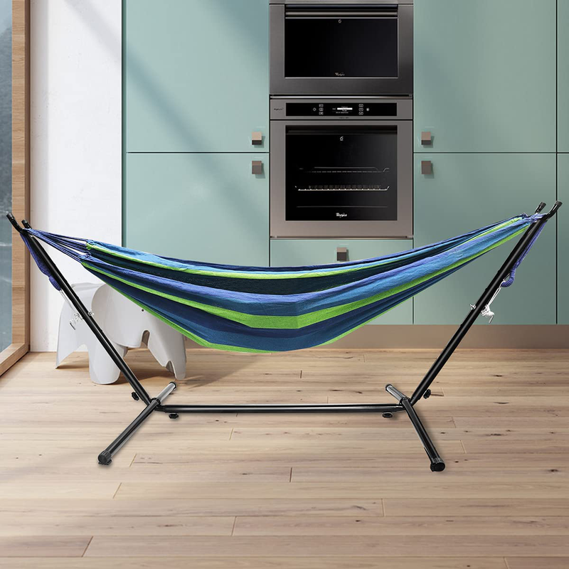 Hammock with Stand Included, 661lb Capacity Double Hammock and 8.7ft Steel Stand, 2 Person Heavy Duty Hammocks with Portable Carrying Case for Outside Garden Yard Outdoor Camping & Indoor Use (Blue) Home & Garden > Lawn & Garden > Outdoor Living > Hammocks Xverycan   