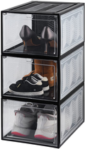 Starogegc Hard Plastic Magnetic Drop Front Shoe Storage Box, Luxury Clear Shoe Organizer Containers 6 Pack (X-Large) Stackable, Sneaker Collection and Display Case-L14.2Xw11.2Xh8.5(Inch)-Black & Clear Furniture > Cabinets & Storage > Armoires & Wardrobes starogegc Black-3pack  