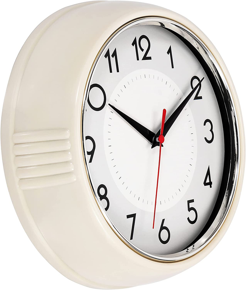 Lumuasky Retro Wall Clock 9.5 Inch Red Kitchen 50's Vintage Design Round Silent Non Ticking Battery Operated Quality Quartz Clock Home & Garden > Decor > Clocks > Wall Clocks Lumuasky Beige  