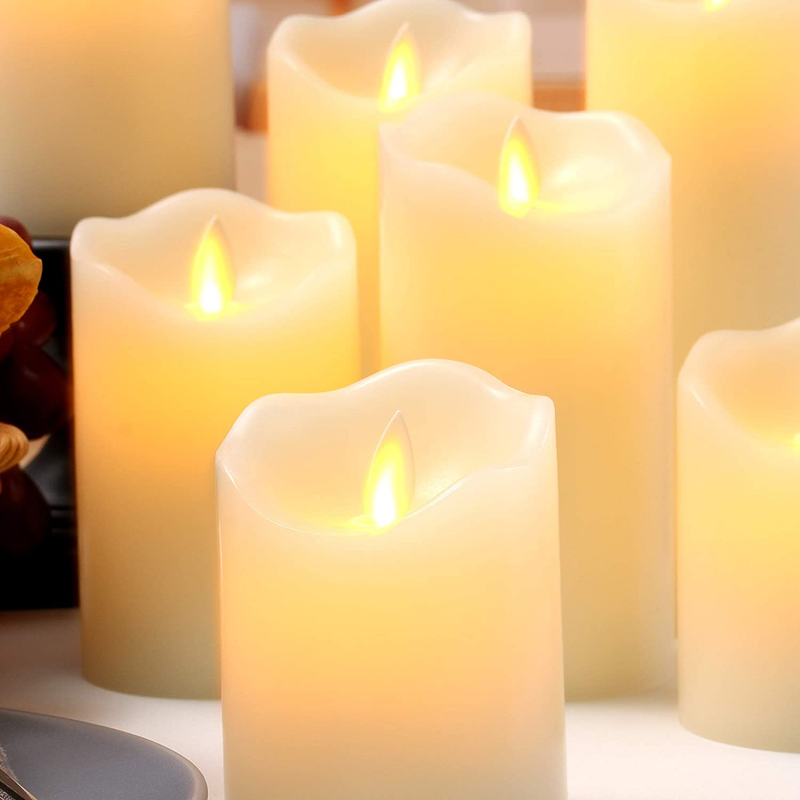 qinxiang Flameless Candles LED Candles Set of 7 (D:3" X H:4" 4" 5" 5" 6" 7" 8") Ivory Real Wax Pillar Battery Operated Candles with Dancing LED Flame 10-Key Remote and Cycling 24 Hours Timer