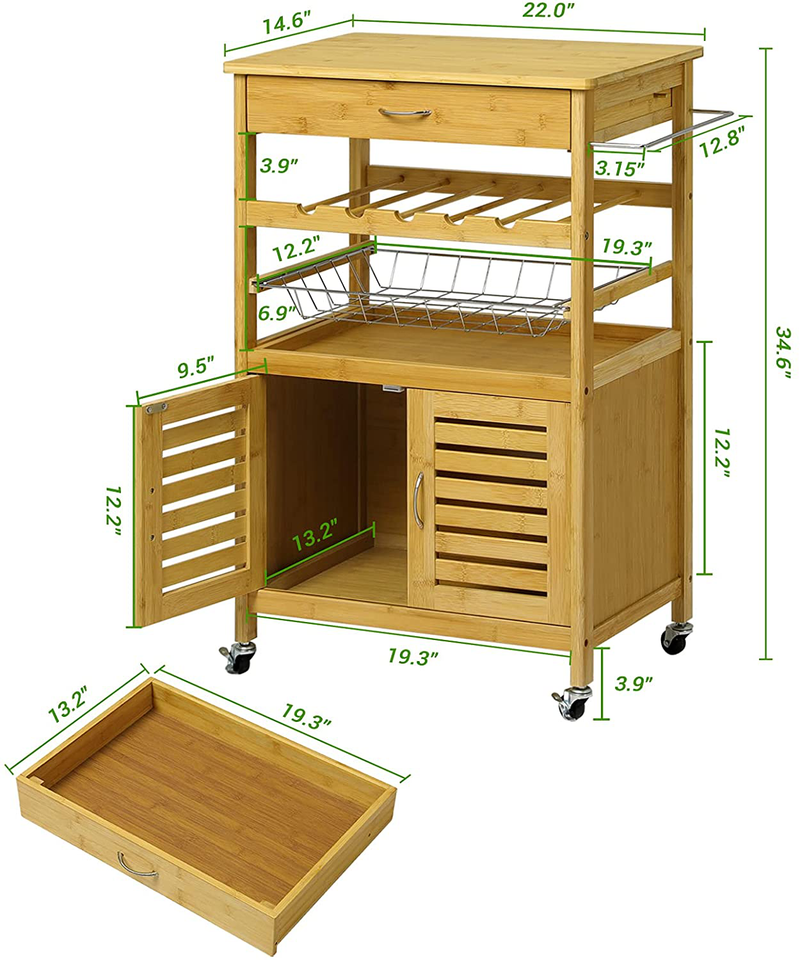 Small Kitchen Island on Wheels, Bamboo Kitchen Cart with Storage Cabinet and Drawer, Rolling Kitchen Island Cart Trolley with Towel Rack, Locking Casters for Dining Rooms Kitchens Home & Garden > Kitchen & Dining > Food Storage VIAGDO   