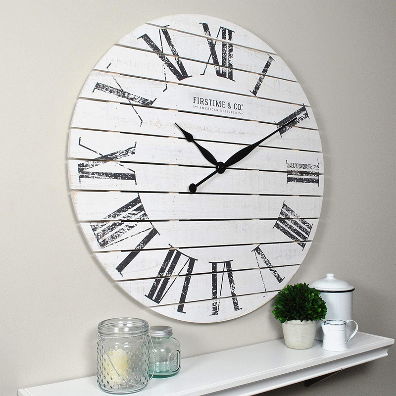 FirsTime & Co. Shiplap Farmhouse Wall Clock, American Crafted, White, 18 x 2 x 18, Home & Garden > Decor > Clocks > Wall Clocks FirsTime & Co. White 29 inches 