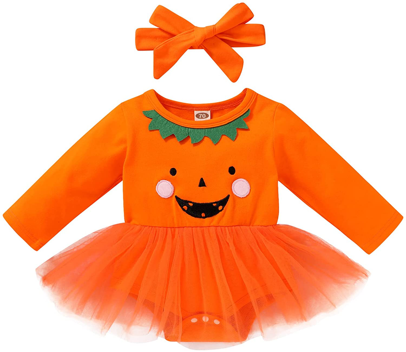 Halloween Infant Baby Clothes Girl Costumes Romper One Piece Jumpsuit Newborn Tutu Pumpkin Onesie Apparel & Accessories > Costumes & Accessories > Costumes Little MISS Sassy Orange 0-3 Months 