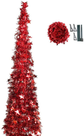 SZDAJAN Collapsible Artificial Christmas Tree 5ft 4ft Slim Xmas Trees Apartment Party Home Decor Tinsel Christmas Tree with Star Shiny Sequins and Stand (Red,5FT) Home & Garden > Decor > Seasonal & Holiday Decorations > Christmas Tree Stands SZDAJAN Red 5FT 