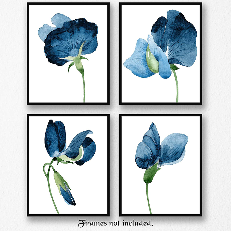 Navy Blue Tone Flowers Poster Prints, Set of 4 (8X10) Unframed Photo, Wall Art Decor Gifts under 20 for Home, Office, Kitchen, Bathroom, Salon, Studio, College Student, Teacher, Floral and Garden Fan Home & Garden > Decor > Artwork > Posters, Prints, & Visual Artwork STARS BY NATURE   