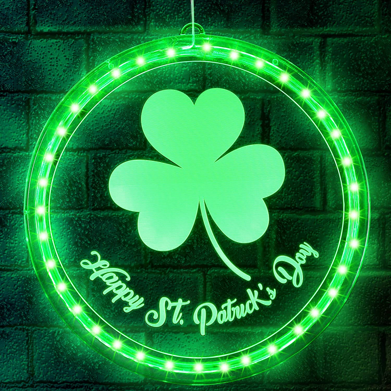 St Patricks Day Decoration Window Light, 8In Dia Lighted up Shamrock Clover Light Battery Operated, Happy St Patricks Lucky Green Decor for Wall Window Home Porch Party Supplies Arts & Entertainment > Party & Celebration > Party Supplies Enhon   