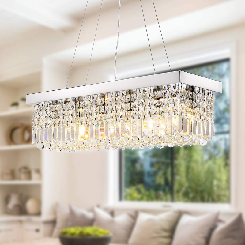 Siljoy Modern Rectangle Crystal Chandeliers Rectangular Pendant Ceiling Light Fixture for Kitchen Dining Room L31.5"x W10"x H10",Polished Chrome Home & Garden > Lighting > Lighting Fixtures > Chandeliers Siljoy   