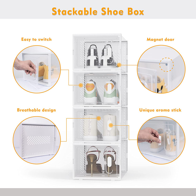 Shoe Box, 8 Pack Large Shoe Storage Boxes Clear Plastic Stackable, Shoe Organizer Containers with Lids for Size 13 Furniture > Cabinets & Storage > Armoires & Wardrobes HOMIDEC   