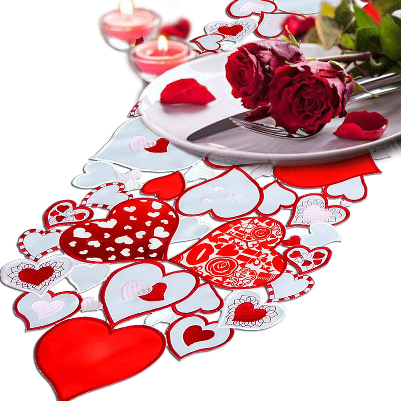 Simhomsen Embroidered Love Heart Table Runner for Valentine'S Day 14Th February, Wedding Anniversary, Marriage Proposals, Engagements, Dresser Scarf (14 × 69 Inches) Home & Garden > Decor > Seasonal & Holiday Decorations Simhomsen   