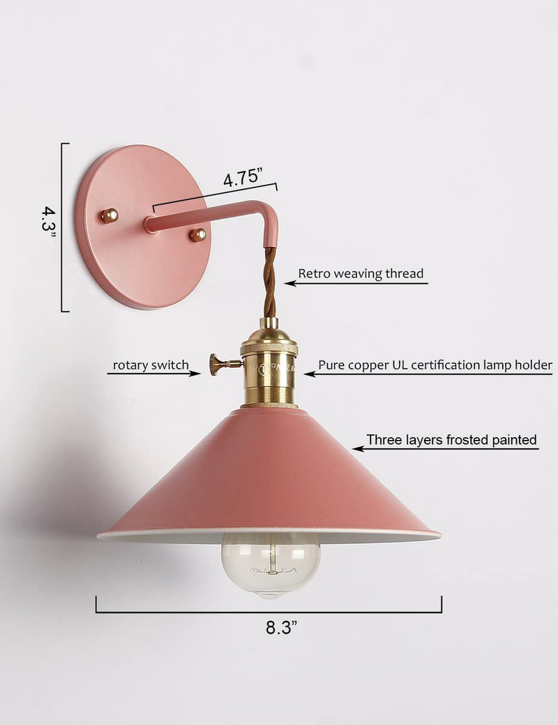 iYoee Wall Sconce Lamps Lighting Fixture with on Off Switch,Khaki Macaron Wall lamp E26 Edison Copper lamp Holder with Frosted Paint Body Bedside lamp Bathroom Vanity Lights Home & Garden > Lighting > Lighting Fixtures > Wall Light Fixtures iYoee   