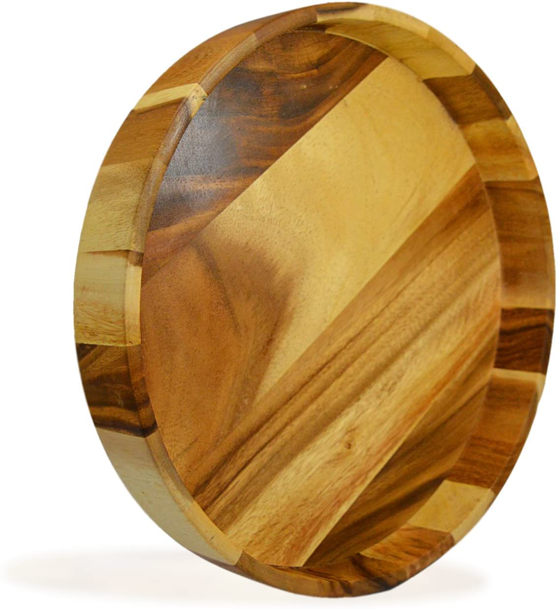 RoRo Acacia Hand-Crafted Wood Round Serving Tray and Platter with Lip, 12 Inch x 2 Inches Home & Garden > Decor > Decorative Trays roro   