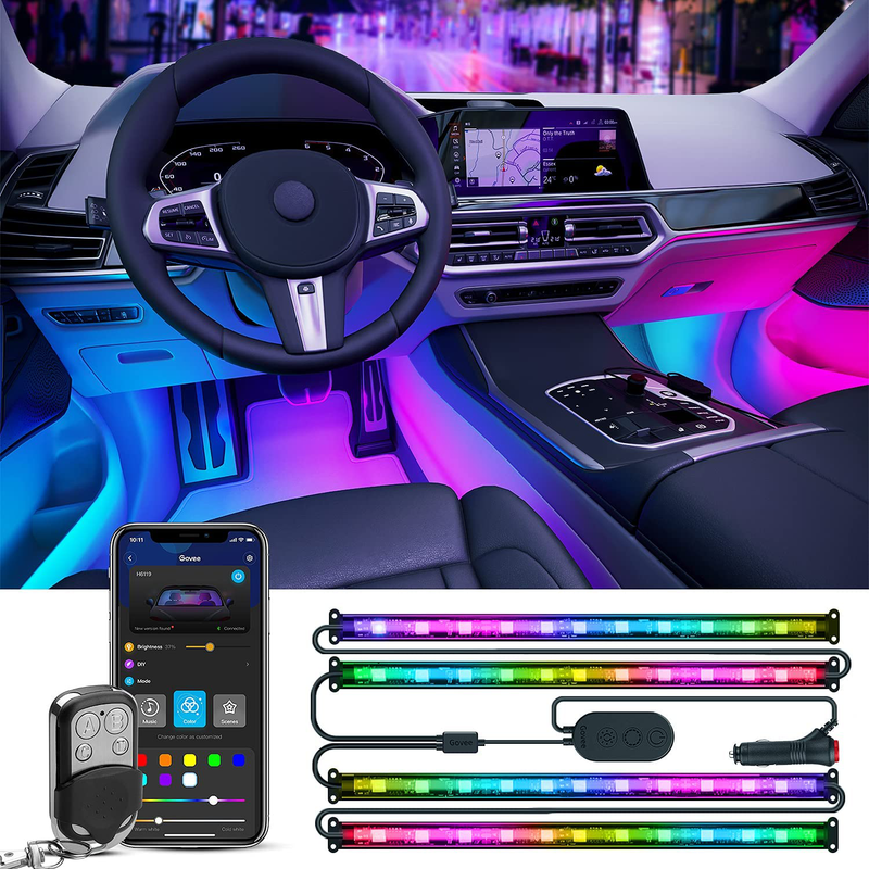 Govee RGBIC Interior Car Lights with Smart App Control, 2 Lines Design LED Car Lights, Music Sync Mode, DIY Mode, and Multiple Scene Options for Cars, Trucks, SUVs