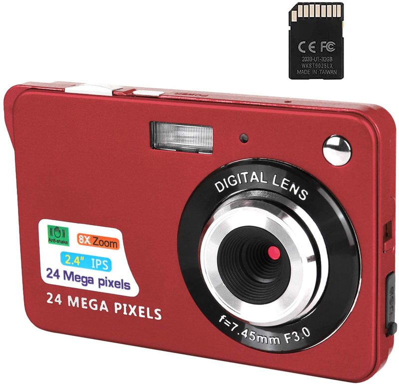 Digital Camera,2.4 Inch FHD Pocket Cameras Rechargeable 24MP Camera for Backpacking with 8X Digital Zoom Compact Cameras for Photography with sd card 32GB Cameras & Optics > Cameras > Digital Cameras CamKing Red  