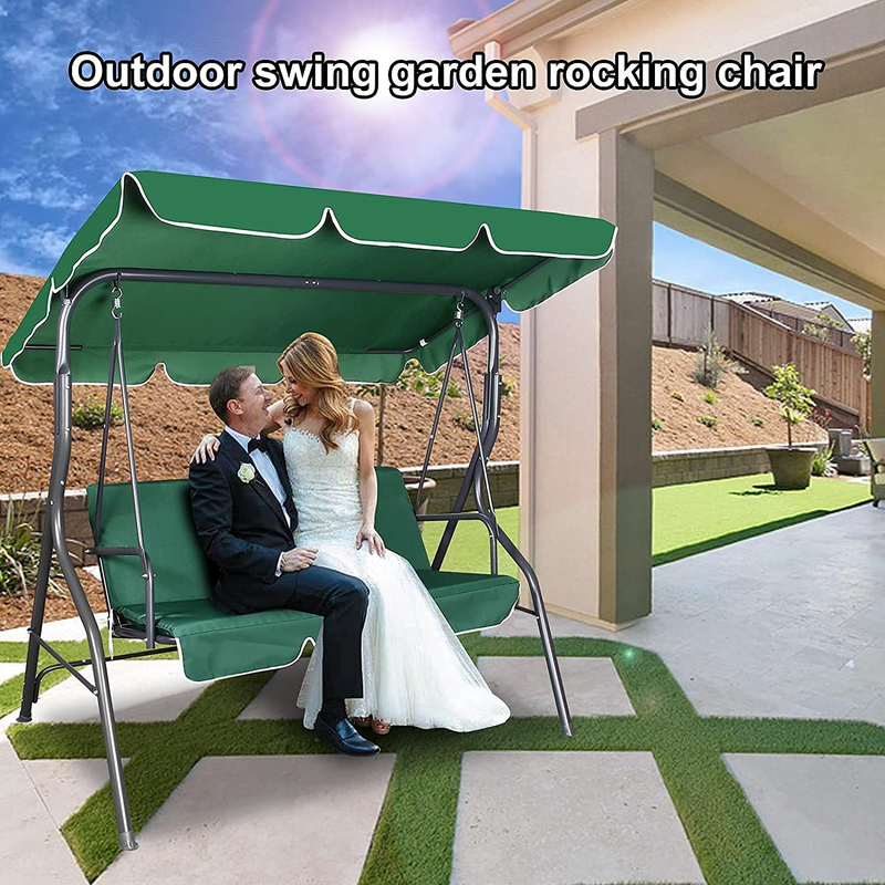 Patio Swing Chair 3 Seater, 3 Person Outdoor Canopy Swing Heavy Duty Porch Swing Seat with Canopy Garden Swing Chair for Outdoor Indoor (Green) Home & Garden > Lawn & Garden > Outdoor Living > Porch Swings Qdreclod   