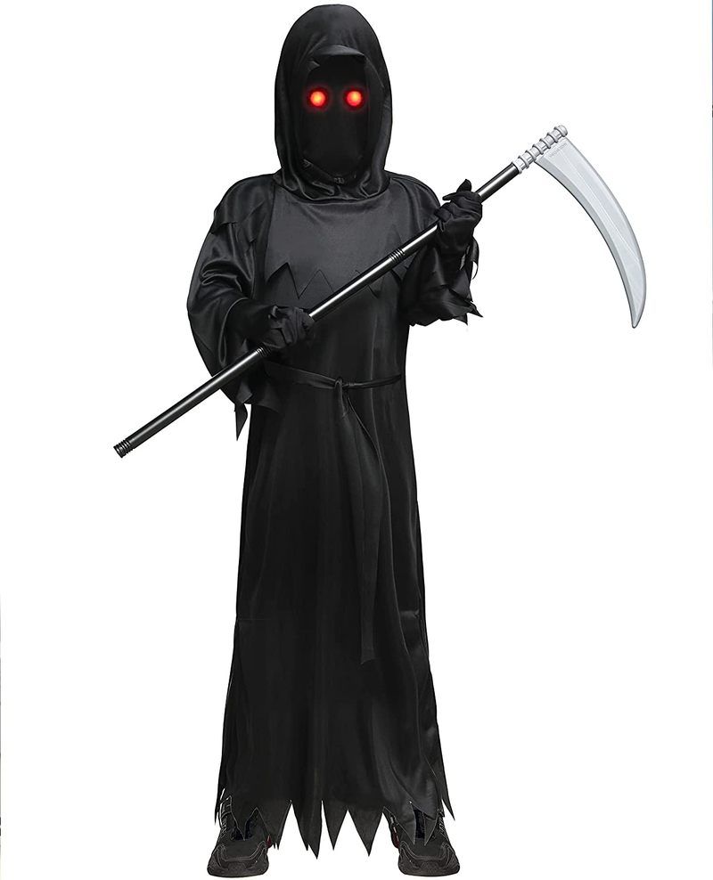 Gigoitly Halloween Grim Reaper Costume for Kids Boys Scary Phantom Costume with Glowing Light Up Red Eyes Apparel & Accessories > Costumes & Accessories > Costumes Gigoitly 6-8YEARS  
