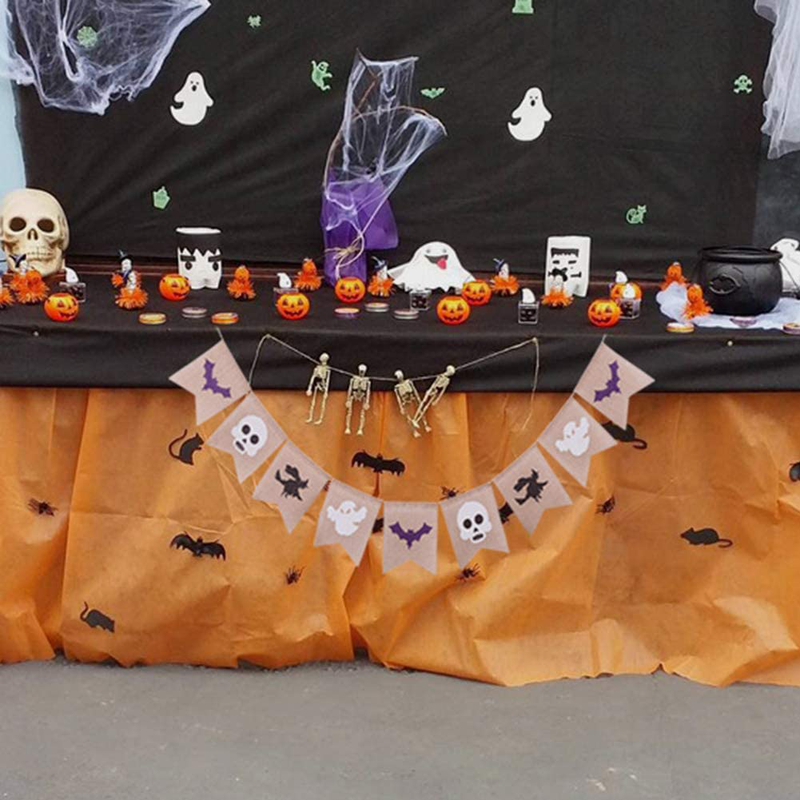 Halloween Burlap Banner Garland (Assembled) with Black Witch White Skulls Ghost Purple Bats- Halloween Decoration, Halloween Party Supplies for Classroom Office Fireplace Arts & Entertainment > Party & Celebration > Party Supplies Seasons Stars SSDecor   