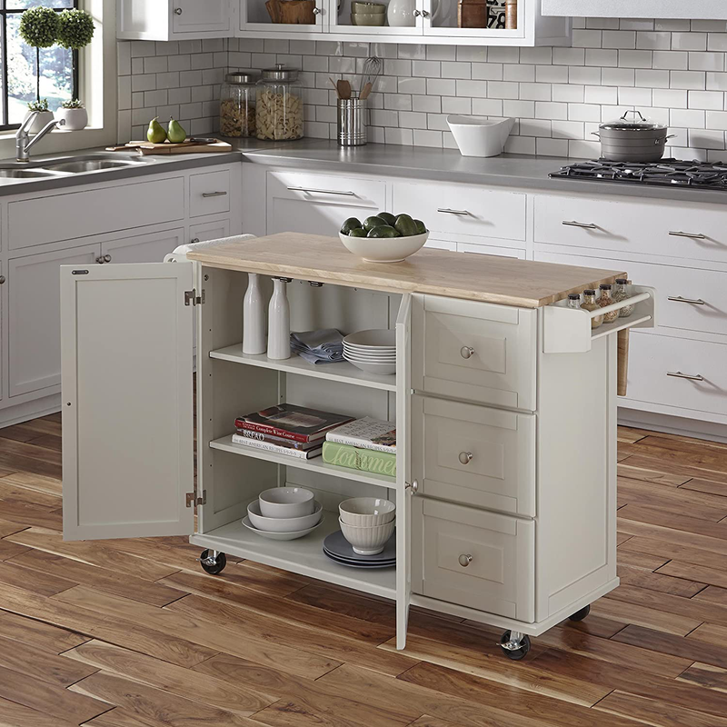 Homestyles Dolly Madison Kitchen Cart with Wood Top and Drop Leaf Breakfast Bar, Rolling Mobile Kitchen Island with Storage and Towel Rack, 54 Inch Width, Off-White Home & Garden > Kitchen & Dining > Food Storage homestyles   