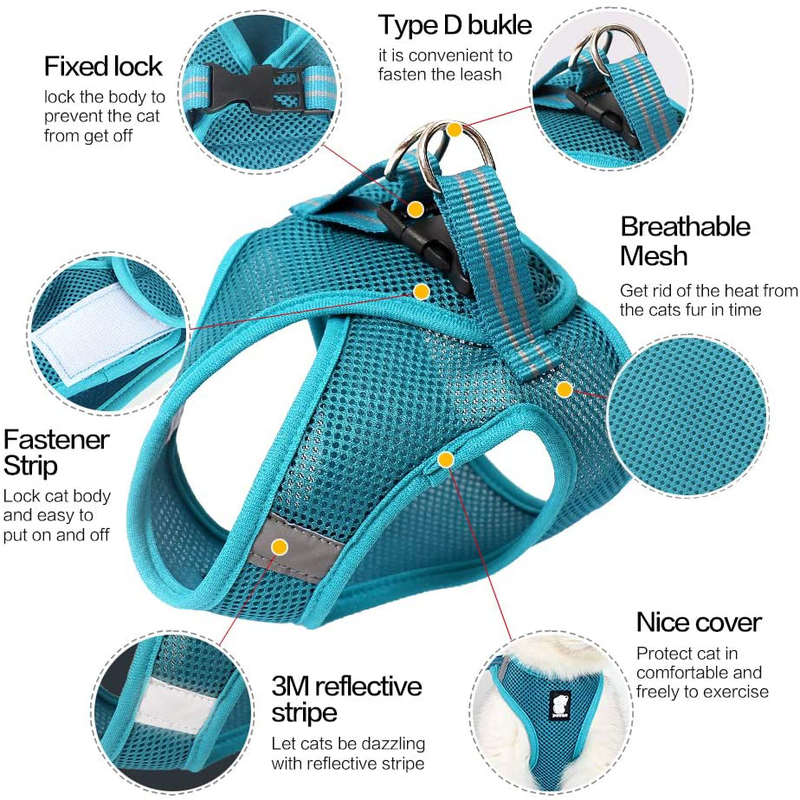 Heywean Cat Harness and Leash - Ultra Light Escape Proof Kitten Collar Cat Walking Jacket with Running Cushioning Soft and Comfortable Suitable for Puppies Rabbits Animals & Pet Supplies > Pet Supplies > Cat Supplies > Cat Apparel HEYWEAN   