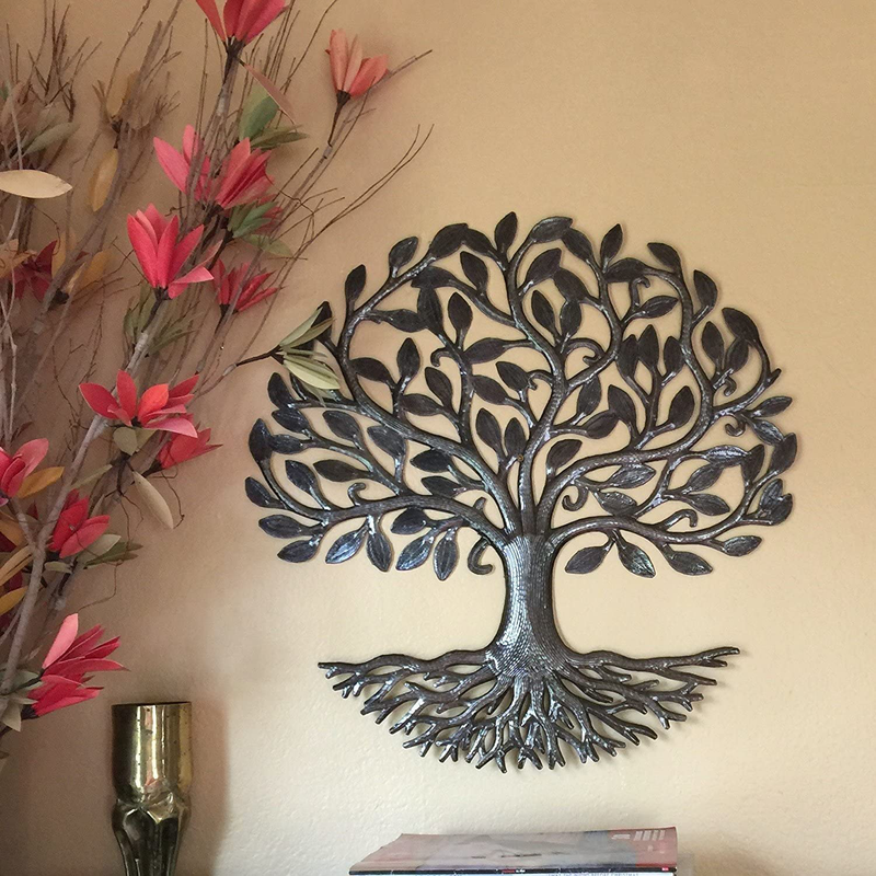 Metal Tree of Life Roots, Large Tree, Rustic Farmhouse Decor, Nature Inspired, Handmade in Haiti, 23 In. x 23 In., Fair Trade Federation Certified Home & Garden > Decor > Artwork > Sculptures & Statues It's Cactus   