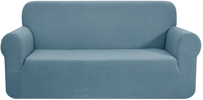 CHUN YI Stretch Sofa Slipcover 1-Piece Couch Cover, 3 Seater Coat Soft With Elastic, Checks Spandex Jacquard Fabric, Large, Black Home & Garden > Decor > Chair & Sofa Cushions CHUN YI Smoky Blue Large 