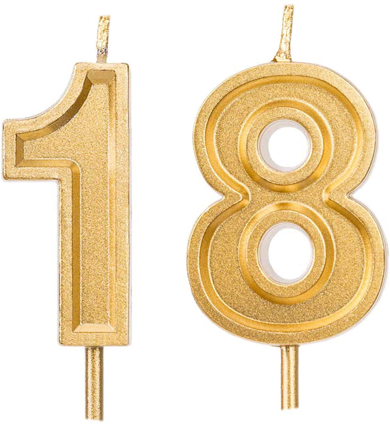 Qj-solar 2.76 inch Gold Number 18 Birthday Candles,18th Cake Topper for Birthday Decorations Home & Garden > Decor > Home Fragrances > Candles Maikencandle Gold  