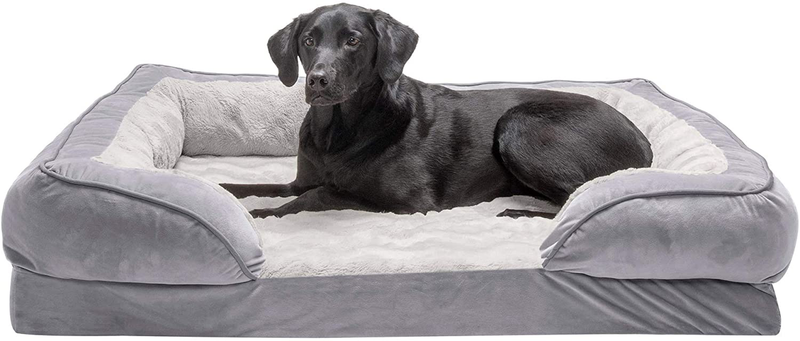 Furhaven Orthopedic, Cooling Gel, and Memory Foam Pet Beds for Small, Medium, and Large Dogs and Cats - Luxe Perfect Comfort Sofa Dog Bed, Performance Linen Sofa Dog Bed, and More Animals & Pet Supplies > Pet Supplies > Dog Supplies > Dog Beds Furhaven Velvet Waves Granite Gray Sofa Bed (Egg Crate Orthopedic Foam) Jumbo (Pack of 1)