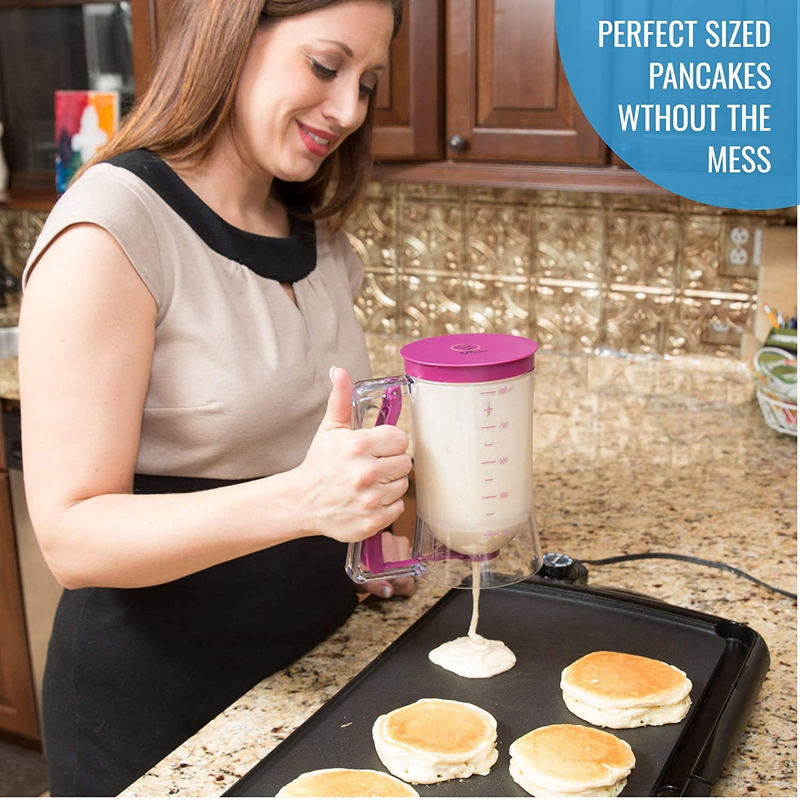 KPKitchen Pancake Batter Dispenser - Perfect Baking Tool for Cupcake, Waffles, Muffin Mix, Crepes, Cake or Any Baked Goods - Easy Pour Home Food Gadget - Bakeware Maker with Measuring Label