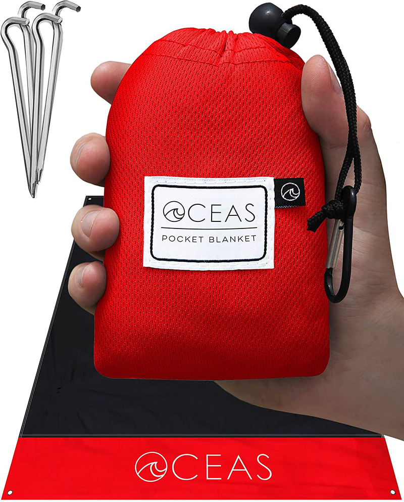 Oceas Outdoor Pocket Blanket - Ideal Sand Proof and Waterproof Picnic Blanket for Beach, Hiking, and Festival Use - Foldable and Compact Mat Easily Fits Into Small Portable Bag Home & Garden > Lawn & Garden > Outdoor Living > Outdoor Blankets > Picnic Blankets Oceas Red  
