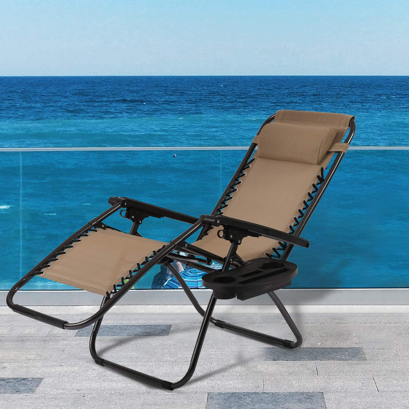 HCY Zero Gravity Chairs Outdoor Adjustable Recliner Chair Folding Lounge Patio Chairs with Cup Holder Pillows Set of 2 for Beach, Yard, Lawn, Camp (Tan) Sporting Goods > Outdoor Recreation > Camping & Hiking > Camp Furniture HCY   