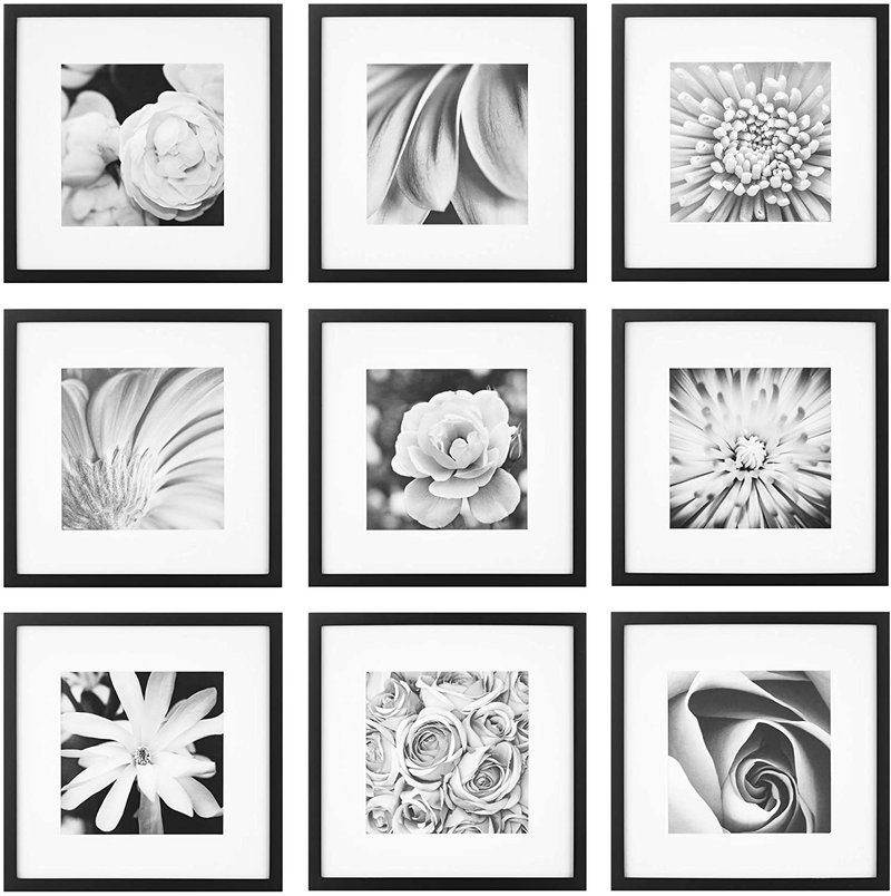 Gallery Perfect Gallery Wall Kit Square Photos with Hanging Template Picture Frame Set, 12" x 12", Black, 9 Piece Home & Garden > Decor > Picture Frames GALLERY PERFECT Black Set 