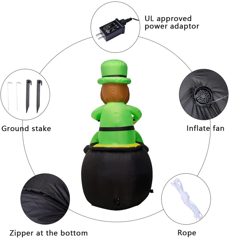 Decalare 5.7FT St. Patrick’S Day Inflatable Decoration, Cute Leprechauns Sit in a Beer Mug /Gold Pot to Celebrate St. Patrick’S Day, LED Light up Decoration for Yard Lawn Indoor Outdoor (HEI Patrick) Arts & Entertainment > Party & Celebration > Party Supplies Decalare   