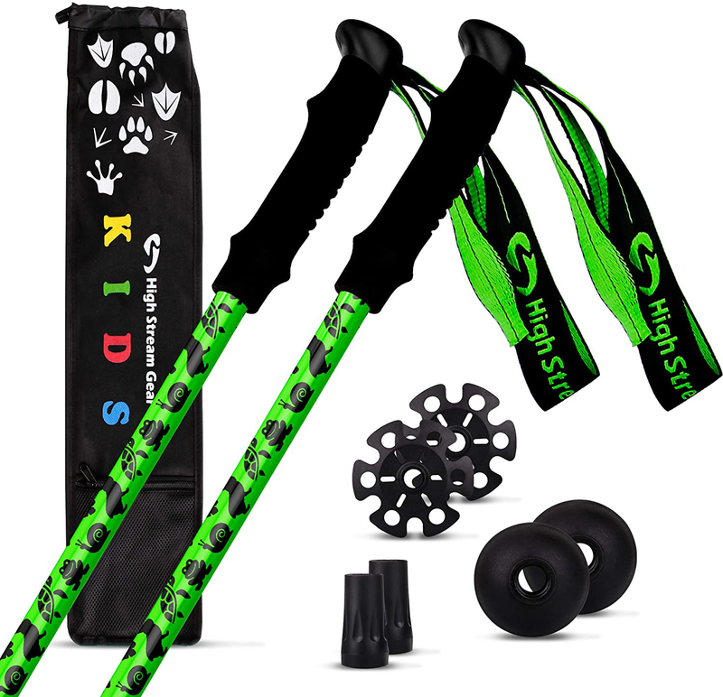 High Stream Gear Kids Trekking Poles – Collapsible Telescopic Brightly Colored Walking Sticks for Children – Includes Carrier Bag and Accessories Sporting Goods > Outdoor Recreation > Camping & Hiking > Hiking Poles High Stream Gear Green  