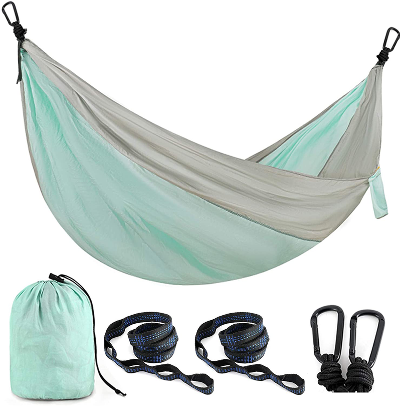 Single & Double Camping Hammock with 2 Tree StrapsLightweight Portable Parachute Nylon Hammock Set for Travel, Backpacking,Beach,Yard and Outdoor Survival (Mint Green/Turquoise, Twin)