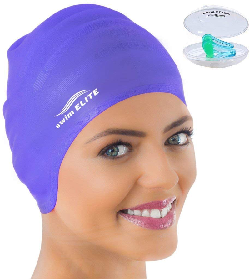 Swim Cap for Long Hair - Silicone Swimcap for Long Hair | Swimming Caps for Women & Men | Silicone Swim Caps for Long Hair - Bathing Cap to Keep Your Hair Dry Sporting Goods > Outdoor Recreation > Boating & Water Sports > Swimming > Swim Caps SWIM ELITE PURPLE  