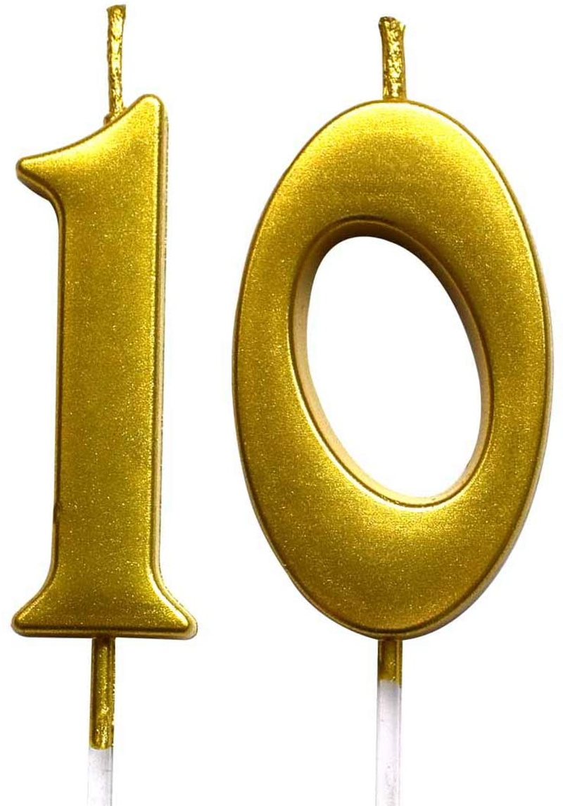Gold 10th Birthday Numeral Candle, Number 10 Cake Topper Candles Party Decoration for Girl Or Boy Home & Garden > Decor > Home Fragrances > Candles MAGJUCHE Default Title  