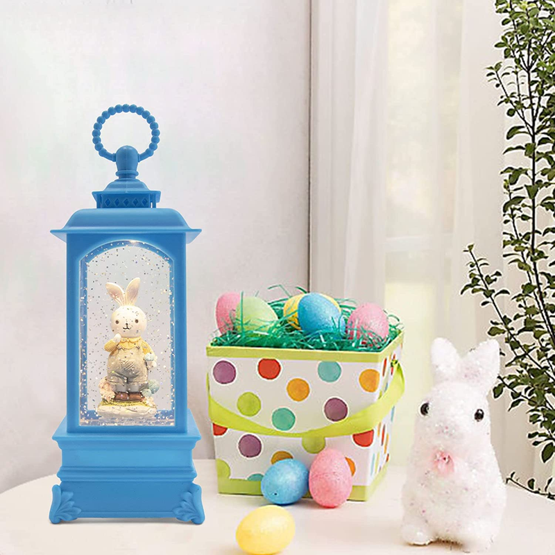 PEIDUO Easter Bunny Snow Globe Music Box Easter Bunny Decor Easter Decorations for the Home Holidays 3 AA Battery or USB Powered