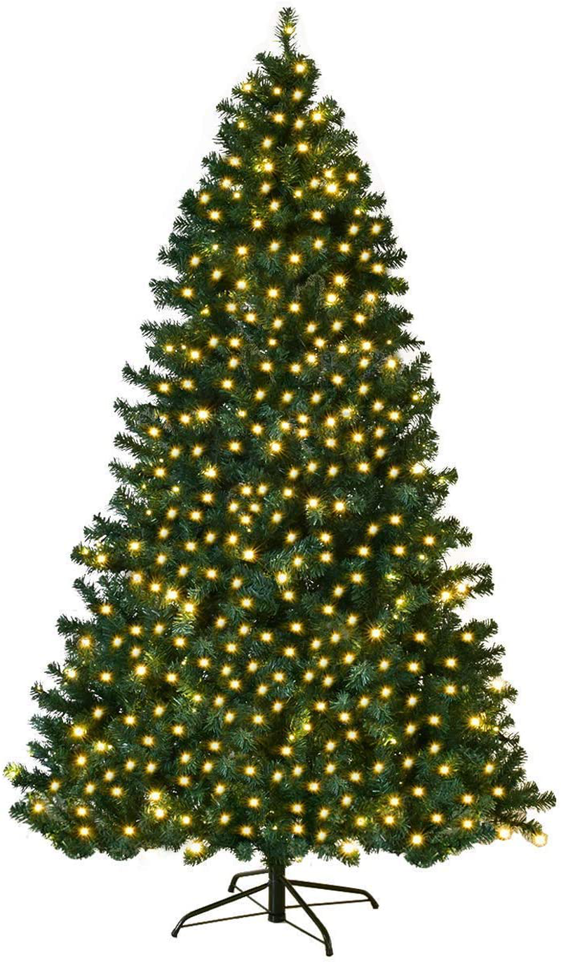 COSTWAY 7FT Pre-Lit PVC Artificial Christmas Tree Auto-Spread/Close up Premium Spruce Hinged w/ 300 LED Lights & Metal Stand, Green (7 FT) Home & Garden > Decor > Seasonal & Holiday Decorations > Christmas Tree Stands COSTWAY Default Title  