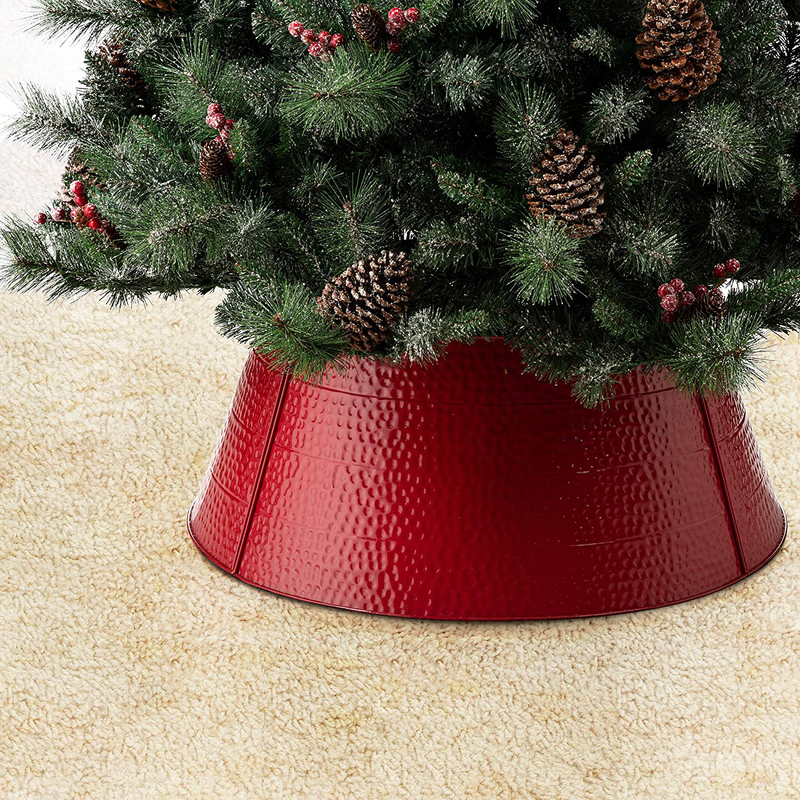 Glitzhome Hammered Metal Christmas Tree Collar Decorations, 22" D, Gold Home & Garden > Decor > Seasonal & Holiday Decorations > Christmas Tree Stands Glitzhome Red 26" D 