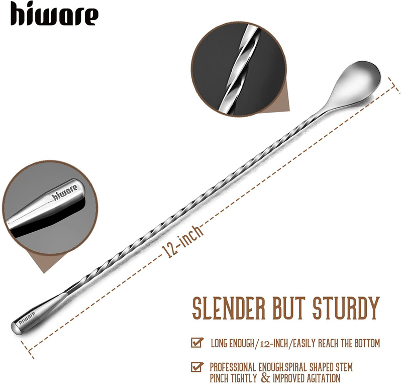 HIWARE LZS13B 12 Inches Stainless Steel Mixing Spoon, Spiral Pattern Bar Cocktail Shaker Spoon Home & Garden > Kitchen & Dining > Barware HIWARE   