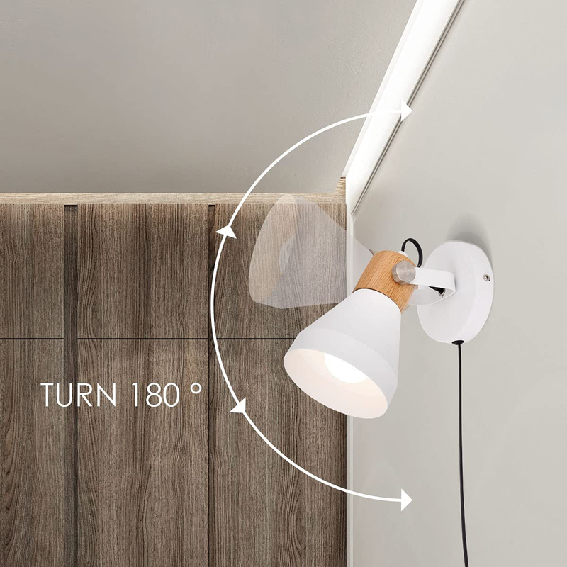Modern Wooden White Metal Wall Lamp, Plug in Wall Sconce with On/Off Switch, E26 Base, Suitable for TV Wall, Hotel, Bedroom, Living Room Home & Garden > Lighting > Lighting Fixtures > Wall Light Fixtures KOL DEALS   