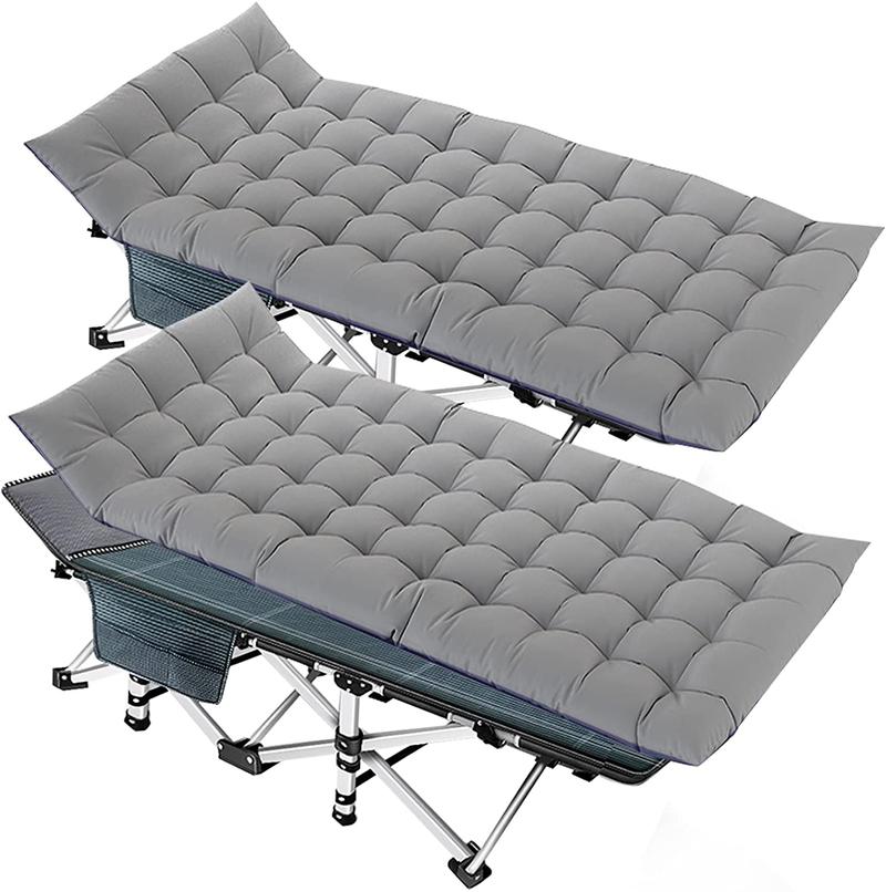 MOPHOTO Folding Camping Cot Folding Cot with Carry Bag, Camping Cot for Adults Portable Folding Outdoor Cot Carry Bags Suede for Outdoor Travel Camp Beach Vacation (75"L X 28"W, Blue and Gray 2-PACK) Sporting Goods > Outdoor Recreation > Camping & Hiking > Camp Furniture MOPHOTO Gray W/ Pad 2-pack 75"L x 28"W 