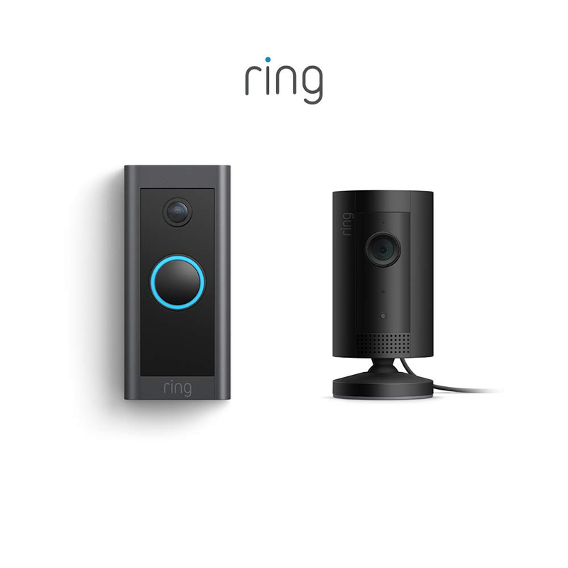 Ring Indoor Cam, Compact Plug-In HD security camera with two-way talk, Works with Alexa - White Cameras & Optics > Cameras > Surveillance Cameras Ring Black with Ring Video Doorbell Wired 1 Cam