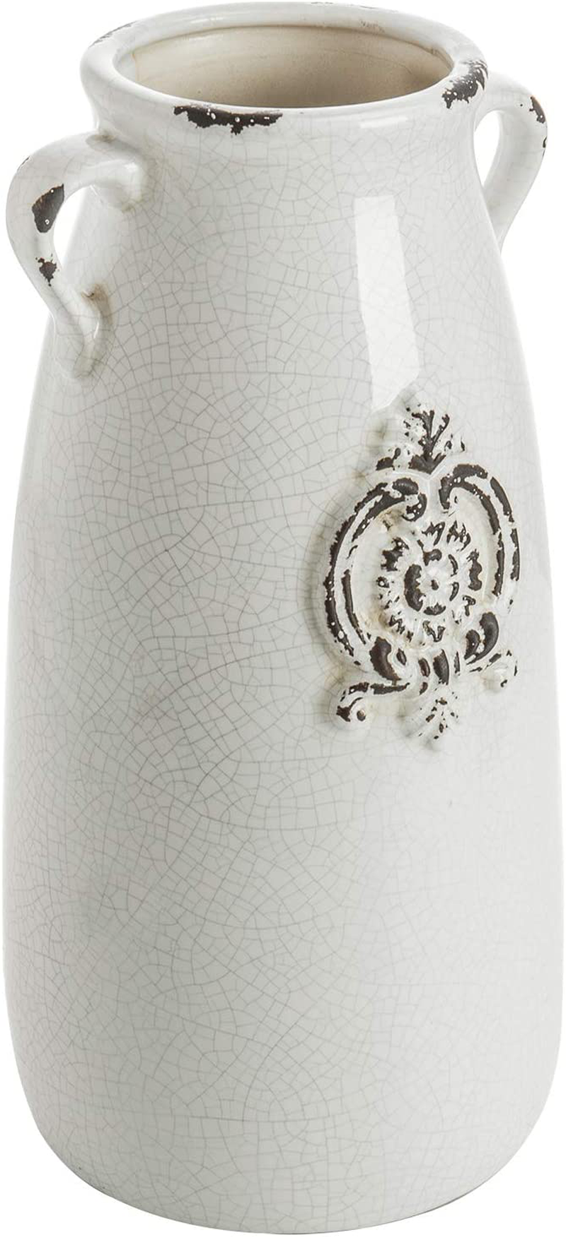 MyGift Farmhouse Style Antique White Ceramic Vase with Handle Home & Garden > Decor > Vases MyGift Default Title  