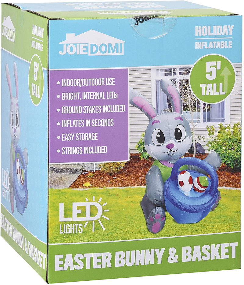 Joiedomi Easter Inflatable Outdoor Decorations 5 Ft Tall Easter Bunny & Basket with Build-In Leds Blow up Inflatables for Easter Holiday Party Indoor, Outdoor, Yard, Garden, Lawn Fall Home & Garden > Decor > Seasonal & Holiday Decorations Joiedomi   
