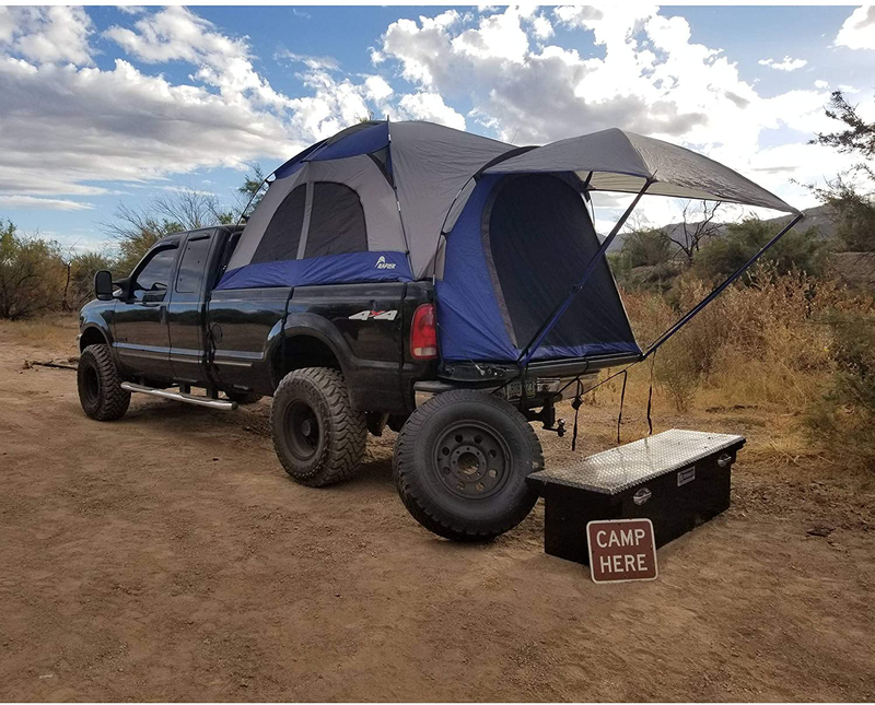 Napier Sportz Vehicle Specific Compact Short Truck Bed Portable 2 Person Outdoor Camping Tent with Optional 4 X 4 Foot Sun Awning, Blue