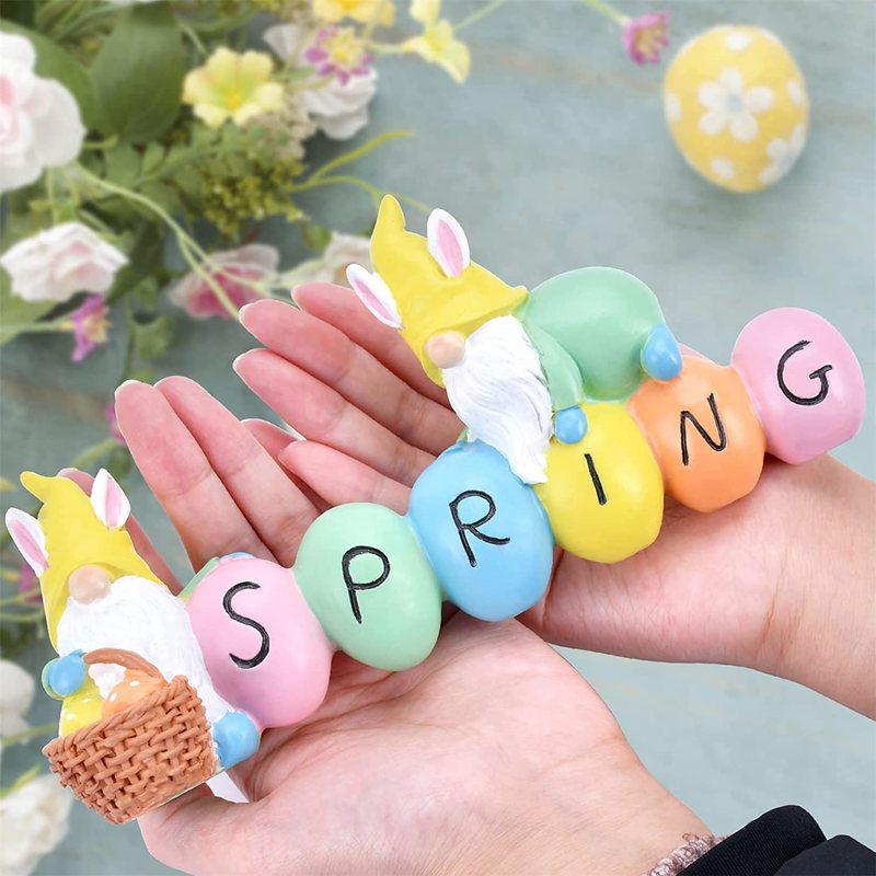 Spring Easter Decorations for Home, Resin Figurine Gnome Bunny Ears with Egg Decorations, Hand-Painted Tabletop Centerpiece for Farmhouse Holiday Party Indoor Decor Home & Garden > Decor > Seasonal & Holiday Decorations Hocis   